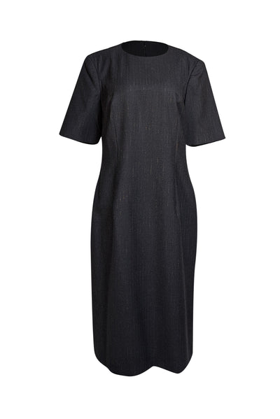 Escada - Charcoal Grey & Gold Wool Shift Midi Dress Sz 12