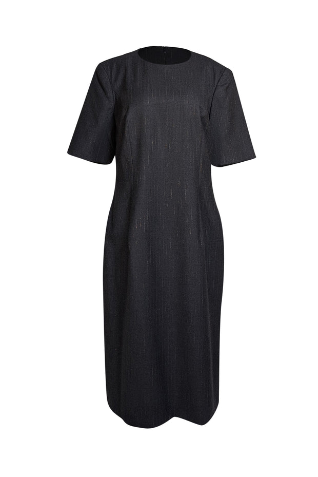Escada - Charcoal Grey & Gold Wool Shift Midi Dress Sz 12
