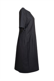 Escada - Charcoal Grey & Gold Wool Shift Midi Dress Sz 12