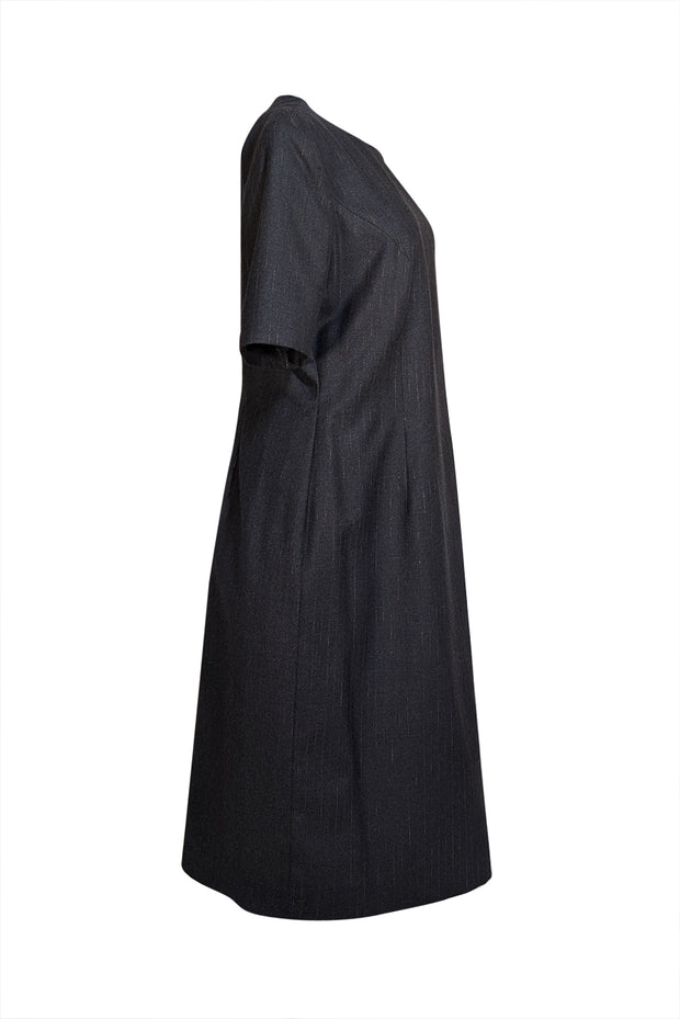 Escada - Charcoal Grey & Gold Wool Shift Midi Dress Sz 12