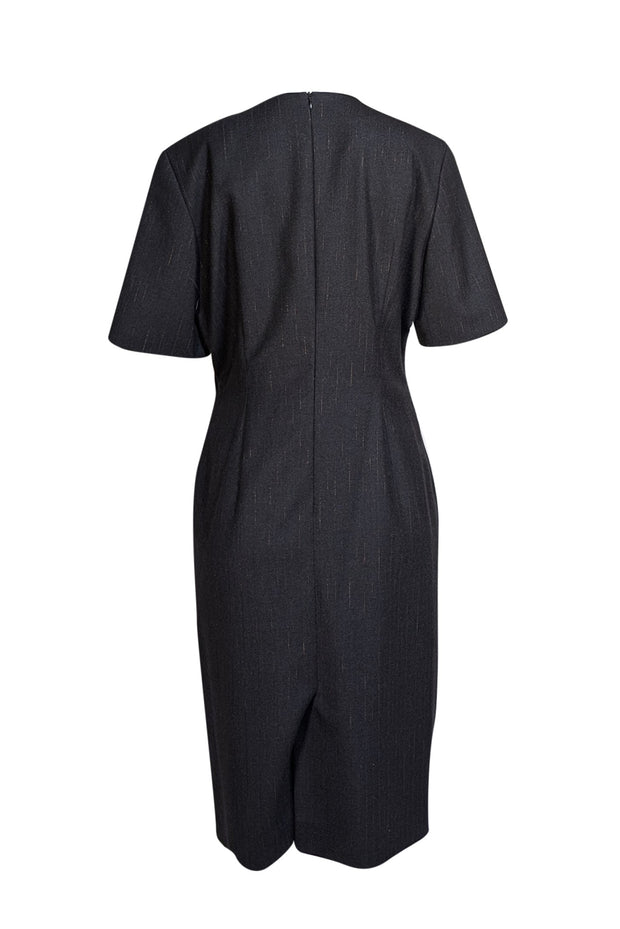 Escada - Charcoal Grey & Gold Wool Shift Midi Dress Sz 12