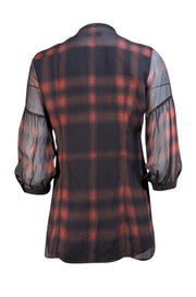 Burberry Brit - Black & Red Check Sheer Button Down Blouse Sz XS - Current Boutique