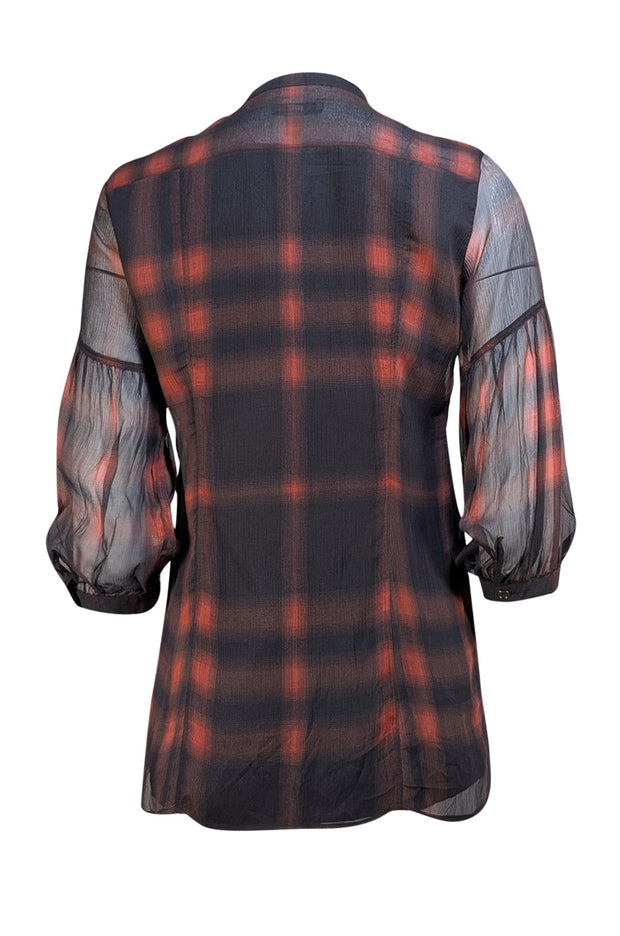 Burberry Brit - Black & Red Check Sheer Button Down Blouse Sz XS - Current Boutique