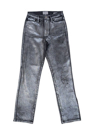 Frame - Black & Silver Metallic "Le Sylvie Slender Straight" Jean Sz 4 - Current Boutique