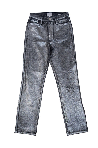Frame - Black & Silver Metallic "Le Sylvie Slender Straight" Jean Sz 4 - Current Boutique