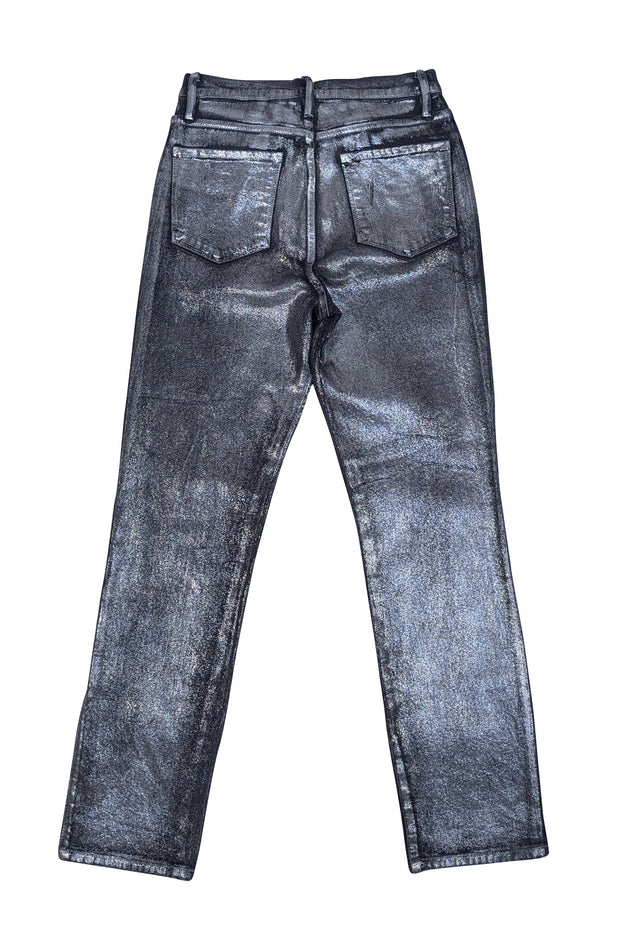 Frame - Black & Silver Metallic "Le Sylvie Slender Straight" Jean Sz 4 - Current Boutique