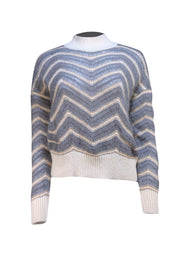 Fabiana Filippi - Grey & Cream Chevron Mock Neck Sweater Sz M - Current Boutique