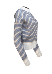 Fabiana Filippi - Grey & Cream Chevron Mock Neck Sweater Sz M - Current Boutique