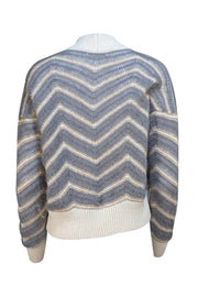 Fabiana Filippi - Grey & Cream Chevron Mock Neck Sweater Sz M - Current Boutique