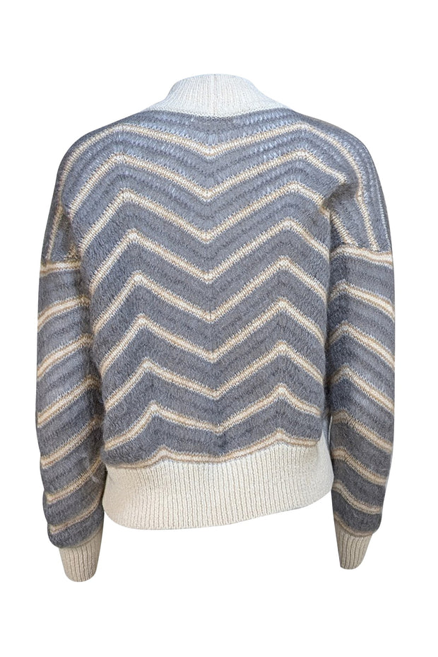 Fabiana Filippi - Grey & Cream Chevron Mock Neck Sweater Sz M - Current Boutique