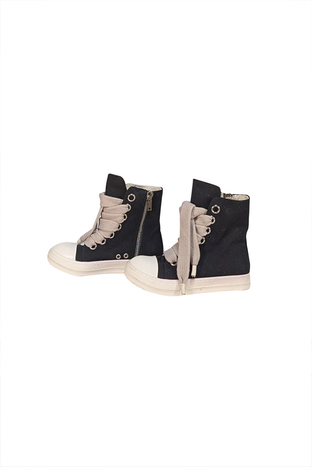Rick Owens - Black Canvas High Top "Porterville Jumbo-Laced" Sneakers Sz 5 - Current Boutique