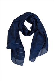 Armani Collezioni - Navy Embroidered Print Long Scarf - Current Boutique