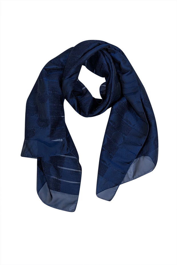 Armani Collezioni - Navy Embroidered Print Long Scarf - Current Boutique