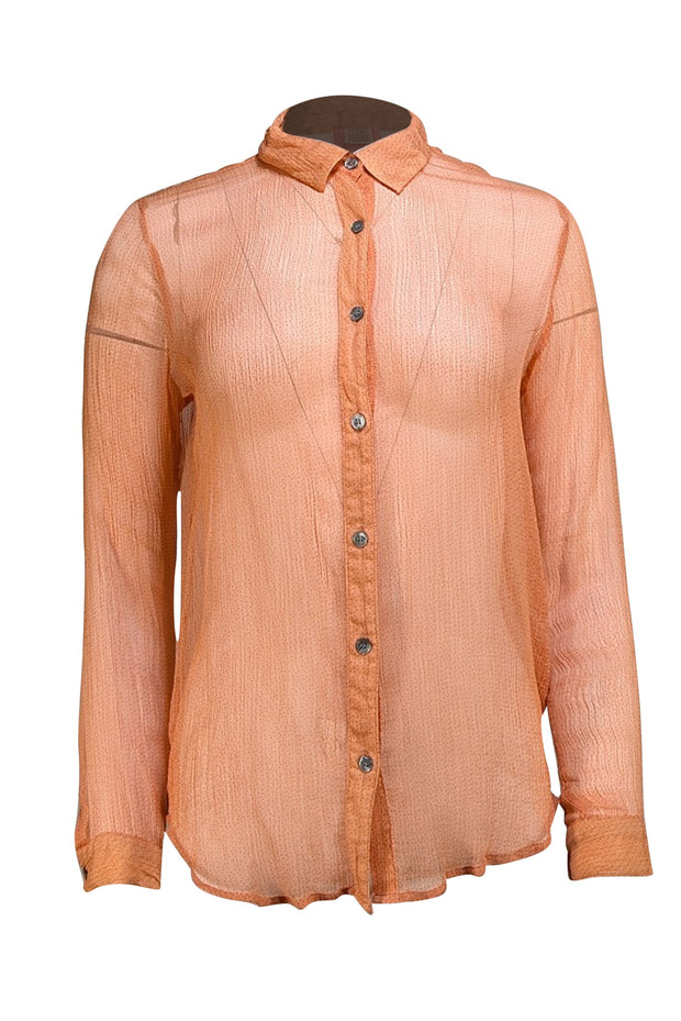 Dolce & Gabbana - Peach w/ Polka Dots Button Down Shirt Sz 2 - Current Boutique