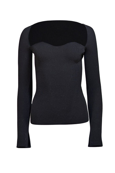 Eleven Six - Black Ribbed Knit Square Neck Sweater Sz S - Current Boutique