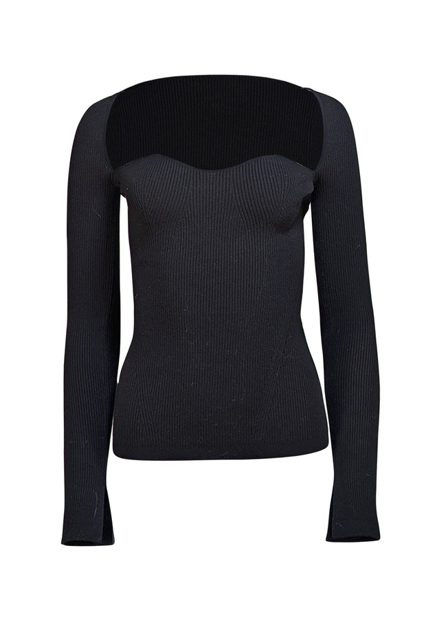 Eleven Six - Black Ribbed Knit Square Neck Sweater Sz S - Current Boutique