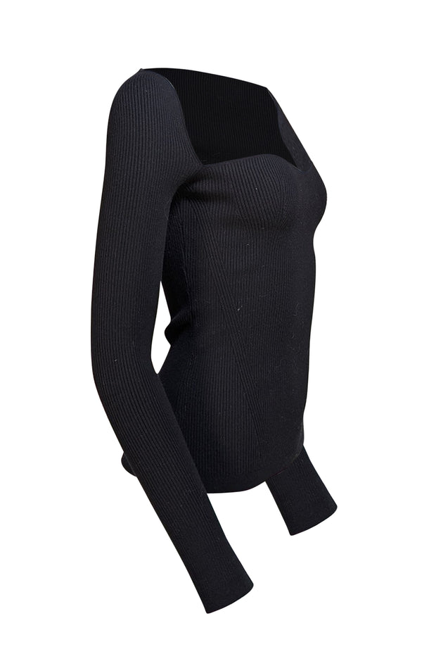 Eleven Six - Black Ribbed Knit Square Neck Sweater Sz S - Current Boutique