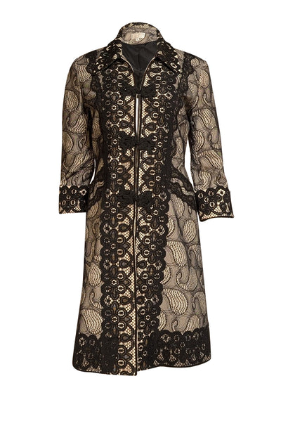Alberto Makali - Black & Cream Lace Coat Sz 6 - Current Boutique