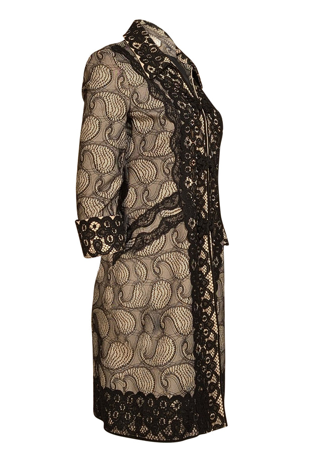 Alberto Makali - Black & Cream Lace Coat Sz 6 - Current Boutique