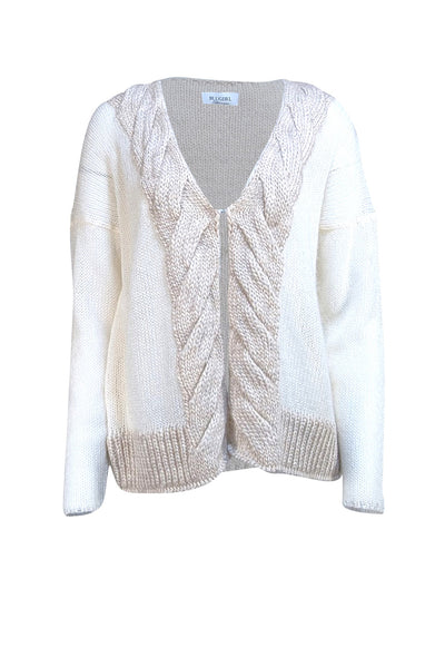 Blumarine - Cream & Beige Cable Knit Cardigan Sz S - Current Boutique
