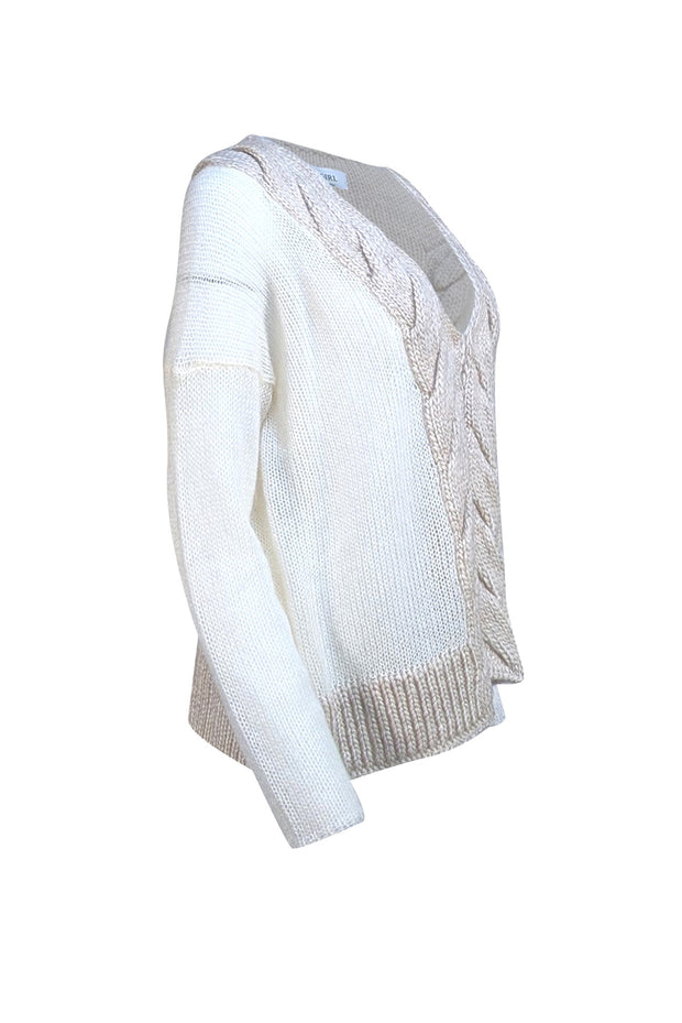 Blumarine - Cream & Beige Cable Knit Cardigan Sz S - Current Boutique