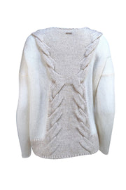 Blumarine - Cream & Beige Cable Knit Cardigan Sz S - Current Boutique