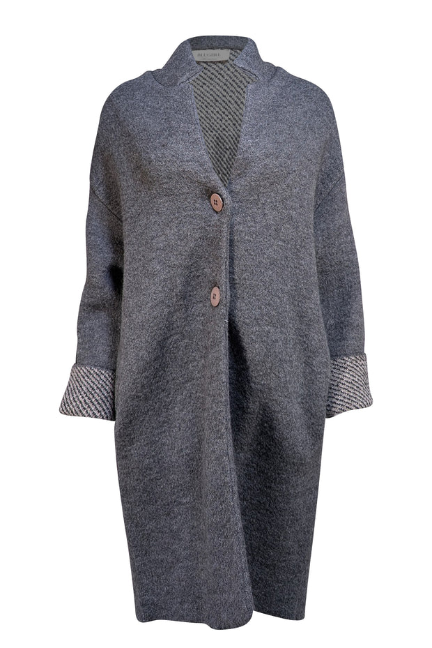Blugirl - Charcoal Grey Oversized Floral Detail Coat Sz S - Current Boutique