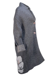 Blugirl - Charcoal Grey Oversized Floral Detail Coat Sz S - Current Boutique