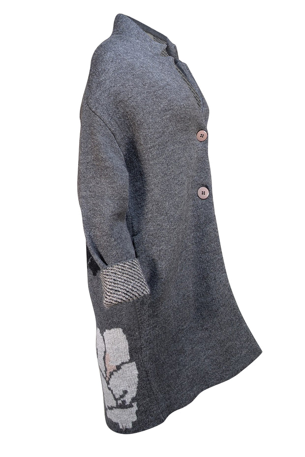 Blugirl - Charcoal Grey Oversized Floral Detail Coat Sz S - Current Boutique