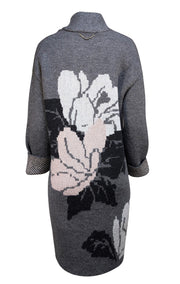 Blugirl - Charcoal Grey Oversized Floral Detail Coat Sz S - Current Boutique