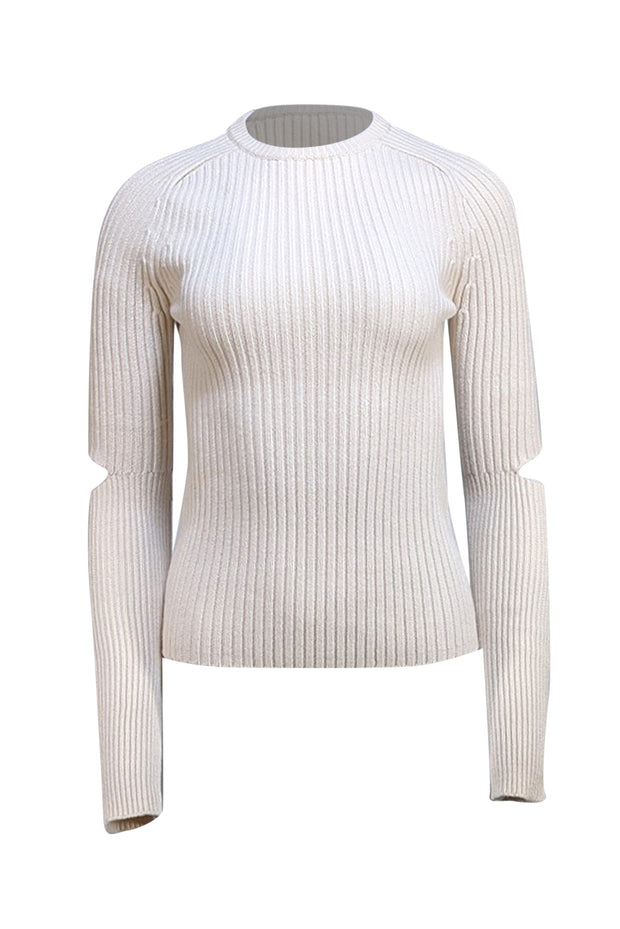 Michael Kors - Cream Cashmere Knit Sweater w/ Elbow Cutouts Sz M - Current Boutique