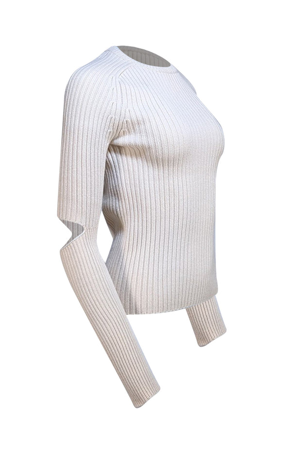 Michael Kors - Cream Cashmere Knit Sweater w/ Elbow Cutouts Sz M - Current Boutique