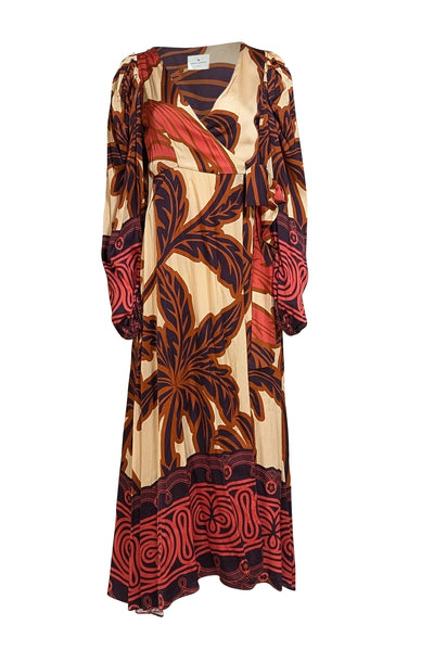 Eugenia Fernandez - Peachy Cream Multi Print Wrap Maxi Dress Sz S - Current Boutique