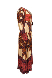 Eugenia Fernandez - Peachy Cream Multi Print Wrap Maxi Dress Sz S - Current Boutique
