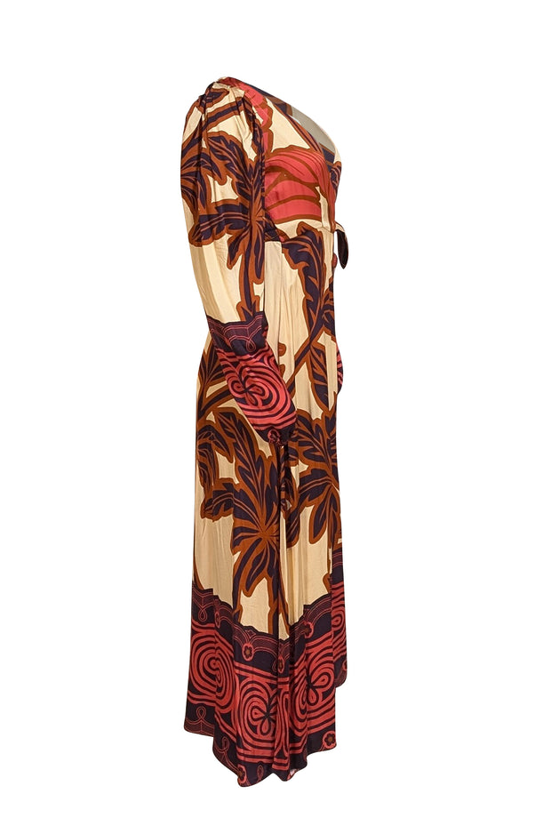 Eugenia Fernandez - Peachy Cream Multi Print Wrap Maxi Dress Sz S - Current Boutique