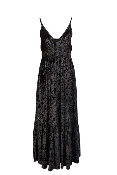 Rebecca Minkoff - Black Crushed Velvet Sleeveless Midi Dress Sz S - Current Boutique