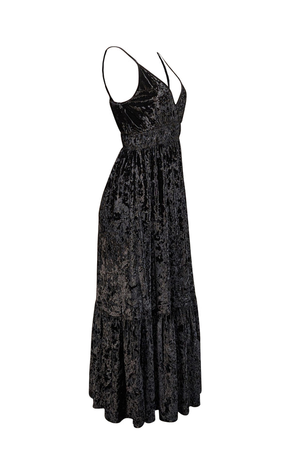 Rebecca Minkoff - Black Crushed Velvet Sleeveless Midi Dress Sz S - Current Boutique