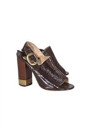 Chloe - Brown Patent Leather Strappy Sandal Heels Sz 10