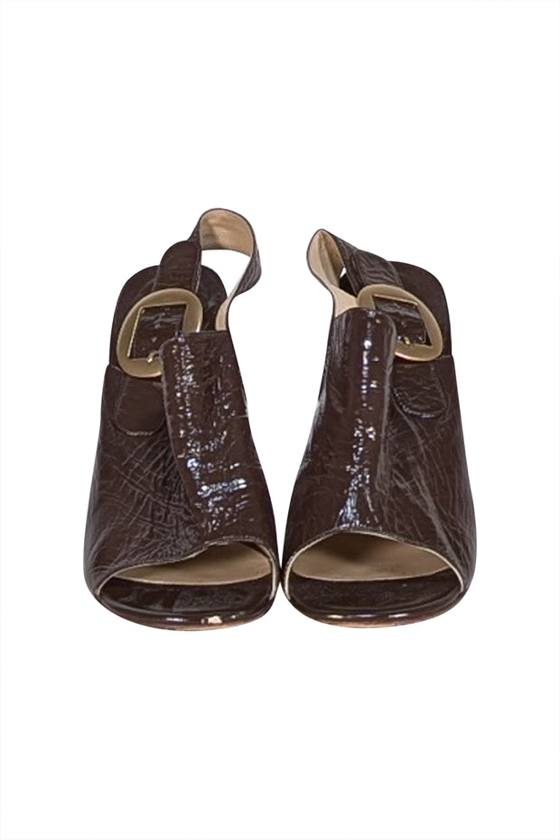 Chloe - Brown Patent Leather Strappy Sandal Heels Sz 10