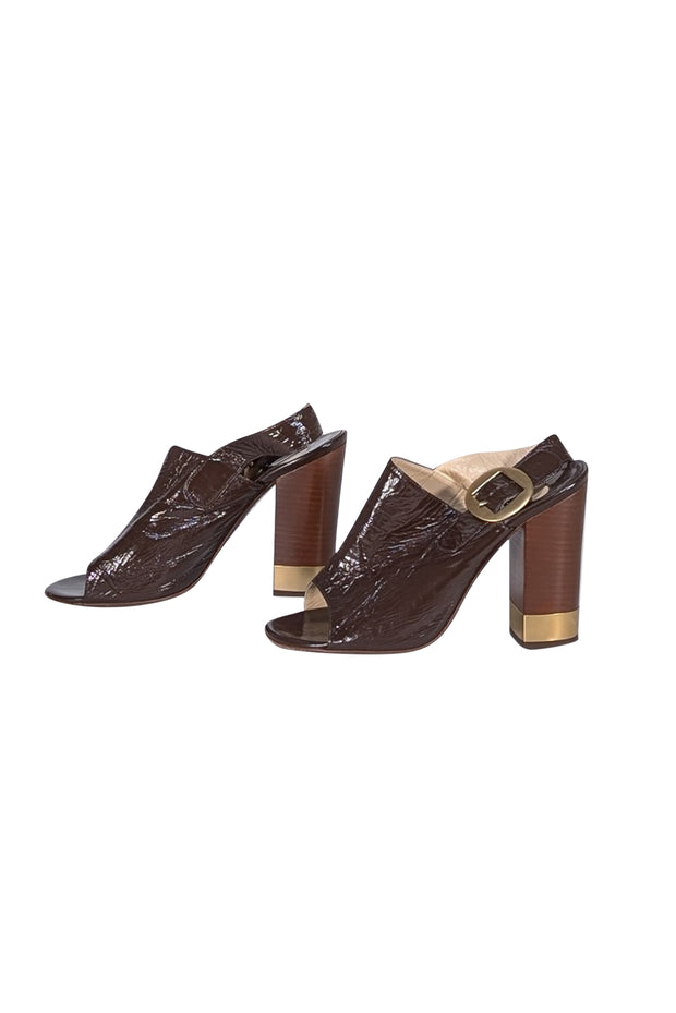 Chloe - Brown Patent Leather Strappy Sandal Heels Sz 10