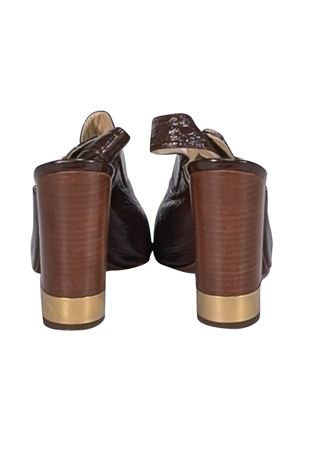 Chloe - Brown Patent Leather Strappy Sandal Heels Sz 10