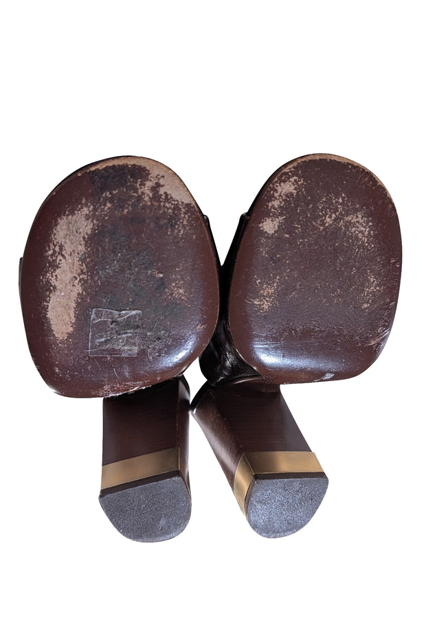 Chloe - Brown Patent Leather Strappy Sandal Heels Sz 10