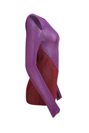 Etro - Purple w/ Red Colorblock Cold Shoulder Sweater Sz 6 - Current Boutique