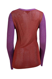 Etro - Purple w/ Red Colorblock Cold Shoulder Sweater Sz 6 - Current Boutique