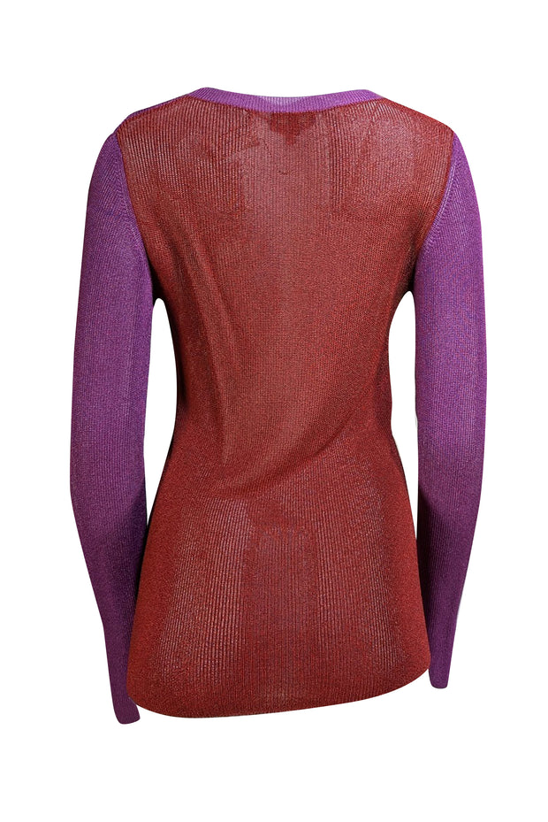 Etro - Purple w/ Red Colorblock Cold Shoulder Sweater Sz 6 - Current Boutique