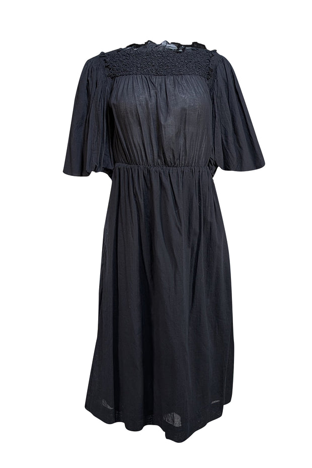 Rebecca Taylor - Black Textured Cotton Smock Dress Sz S - Current Boutique