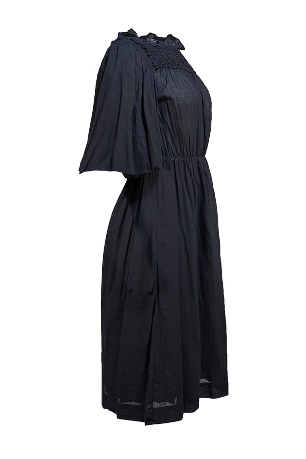 Rebecca Taylor - Black Textured Cotton Smock Dress Sz S - Current Boutique