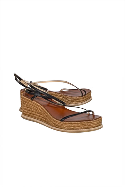 Jimmy Choo - Tan & Black Espadrille Platform Sandals Sz 9 - Current Boutique