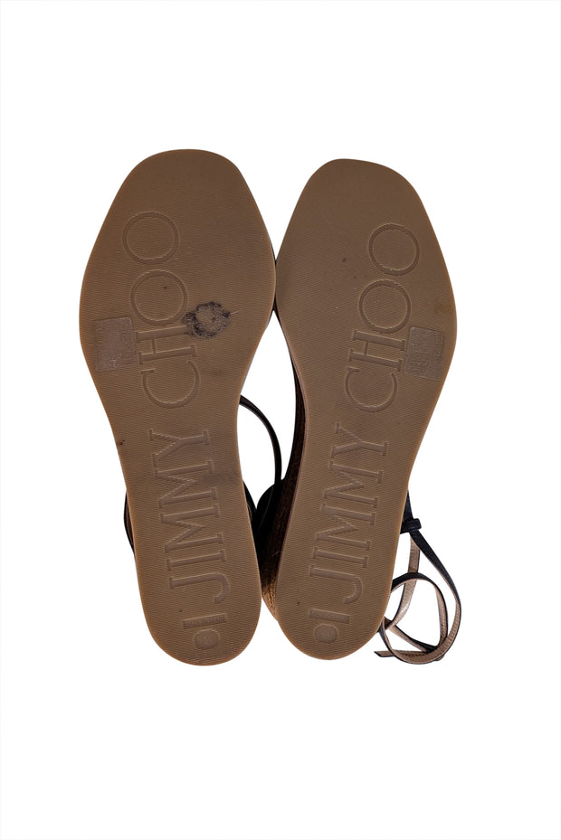 Jimmy Choo - Tan & Black Espadrille Platform Sandals Sz 9 - Current Boutique