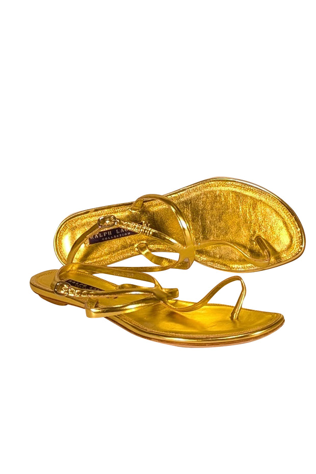 Ralph Lauren - Gold Leather Strappy Thong Sandals Sz 8.5 - Current Boutique